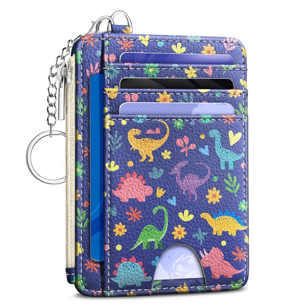 7376 Cute Dinosaur Credit Card Holder Small Wallet , Flowers Slim RFID